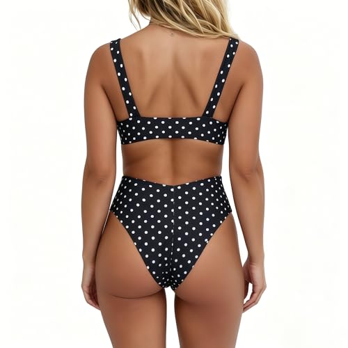 Image of geluboao Bikini Set for Women Solid V Neck Knot Front Push Up High Leg Thong Two Piece Swimsuit