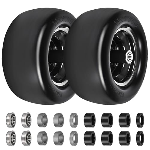 2 Pack 11x6.00-5 Flat Free Lawn Mower Tires and Wheels 11x6x5 Solid Front Tires for Zero Turn Mower 3/4 5/8 & 1/2 Bearings 6-8 Centered Hub 400 lbs Load Capacity Riding Mower Replacement