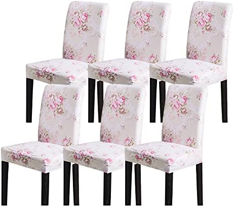 Celevingne Dining Room Chair Covers Set of 6, Stretch Soft Spandex Removable Washable Chair Slipcovers for Dining Room,Hotel,Ceremony (Pink Rose, 6 Pack)