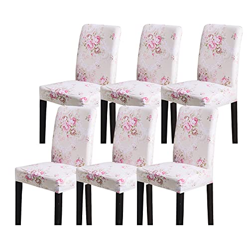 Celevingne Dining Room Chair Covers Set of 6, Stretch Soft Spandex Removable Washable Chair Slipcovers for Dining Room,Hotel,Ceremony (Pink Rose, 6 Pack)