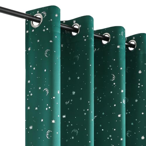 Image of MANGATA CASA Star Blackout Curtains for Bedroom- Nusery Window Curtain 2 Panel Sets with Grommet –Room Darkening Curtains Drapes for Living Room 84 Inch Length(Green,52x84in)