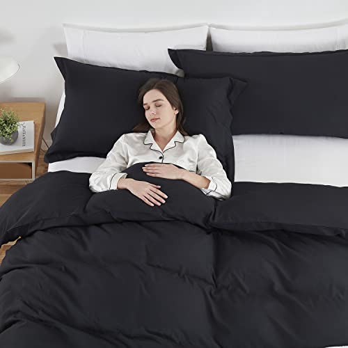 Image of Hearth & Harbor Black Duvet Cover Cal King Size, 3 Piece Bedding Set | Soft Double Brushed Bedding Set, Button Closure, 1 Duvet Cover 104x98 Inches, 2 Pillow Shams