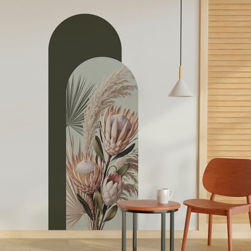 Image of PAPER PLANE DESIGN Boho Arch Wall Mural - Peel & Stick Wallpaper with Earthty Tone Plant - Waterproof Self Adhesive Canvas Texture for Living Room, Entryway - Size: 6ft x 2.5ft (E)