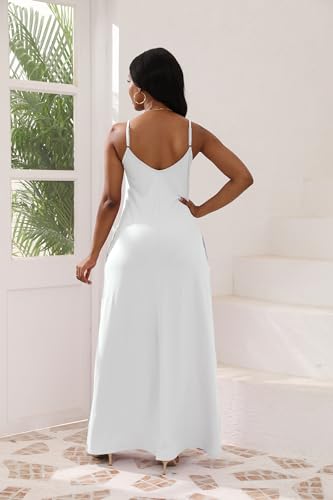 Image of Women's Maxi Dresses V-Neck Adjustable Spaghetti Strap Sleeveless Dress Plus Size with Pockets