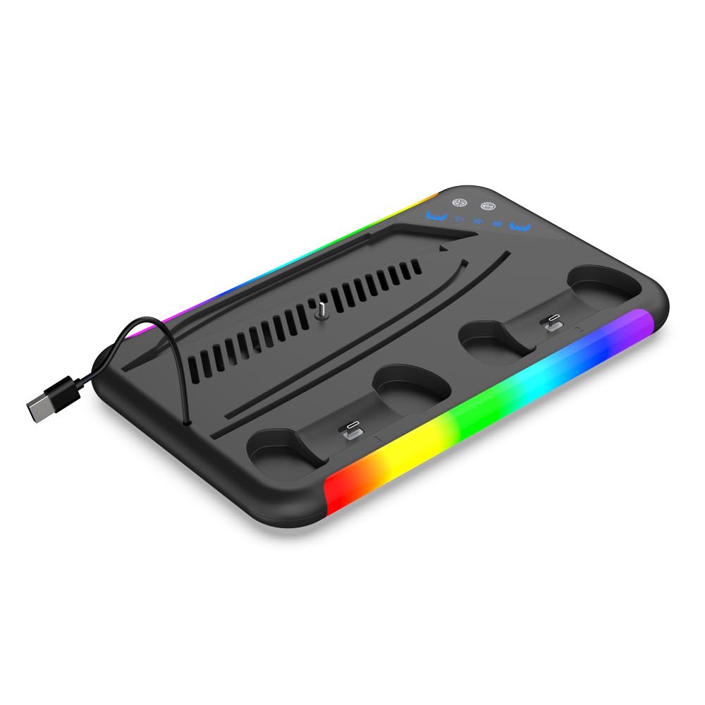 Per PS5 Slim Stand RGB Stazione di Raffreddamento con ventola di Raffreddamento doppio Controller di Ricarica per Play Station5, Per PS5 Slim Console Slim Raffreddamento Dock di Ricarica (nero)