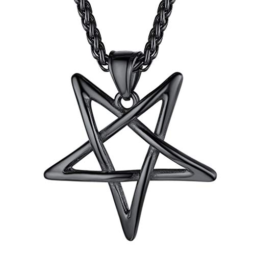 FaithHeart Leviathan Satanic Brimstone Cross Necklace, Gold Plated Stainless Steel Satan Church Jewelry, Alchemical Symbol for Brimstone Pendant Satan Goat Necklaces for Men with Gift Box