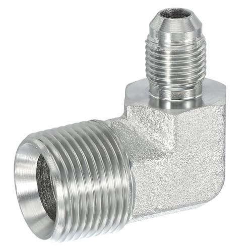 Image of PATIKIL 90 Degree Pipe Adapter, 9 /16 inch Male 37 Flare JIC x 3 /4 inch BSPT Male Connector Carbon Steel Elbow Fitting for Air Hydraulic Fluid Fuel Water Oil, Silver