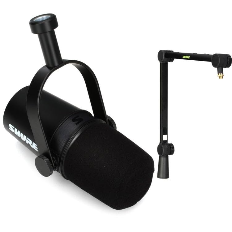 Shure MV7X Microphone and Deluxe Articulating Desktop Mic Boom Stand - Pro Quality Dynamic Mic for Podcasting & Vocal Recording, Voice-Isolating Technology, Optimized Frequency - Black