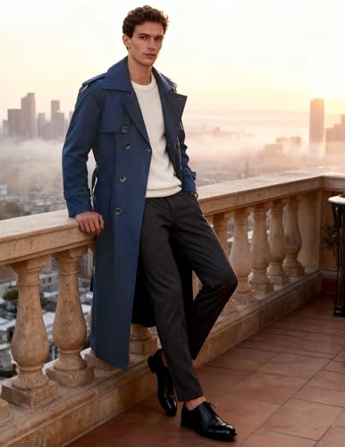 Image of Pantete Men's Double Breasted Trench Coat Oversized Windbreaker Long Jacket