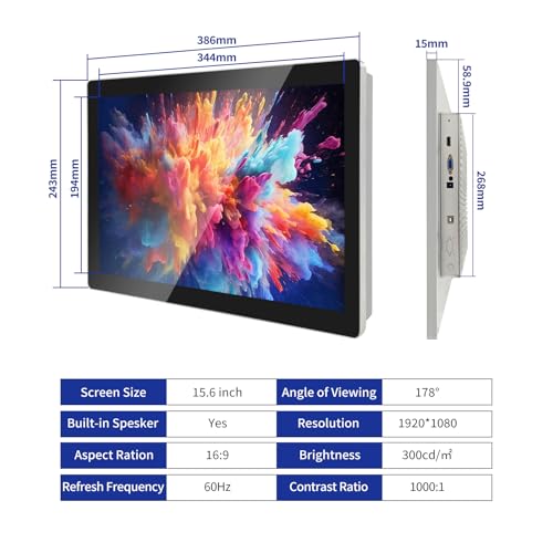 Image of 21.5 Inch Capacitive Multi-Touch Screen Industrial Monitor, 16:9 FHD Display 1920 x 1080P, Built-in Speakers, USB, VGA& HD Ports, Digital Signage Displays and Player for Advertising