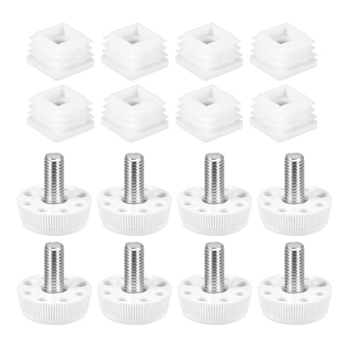 Image of sourcing map Furniture Leveling Feet, 16 Sets 25 x 25mm - Square Insert Furniture Adjustable Leveler, M8 Thread Nut Pipe Plug Blanking End Caps Insert (White)