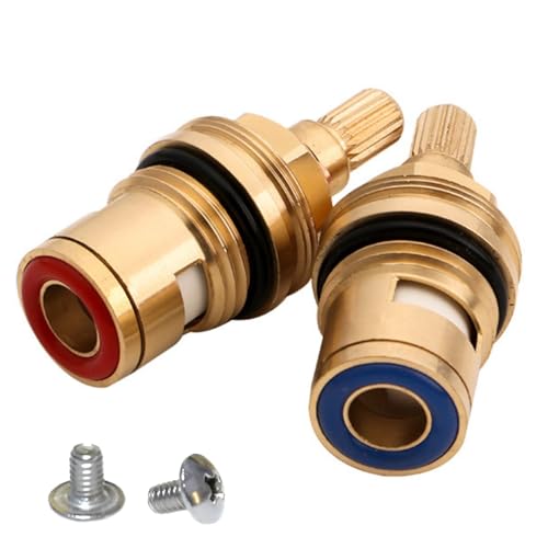 2 cartuchos de grifo de cerámica de repuesto de 1/4 de vuelta, 20 ranuras, kit de reparación de sellos de grifo, válvula de grifo para grifos de ducha y baño con arandelas, cerámica de latón macizo