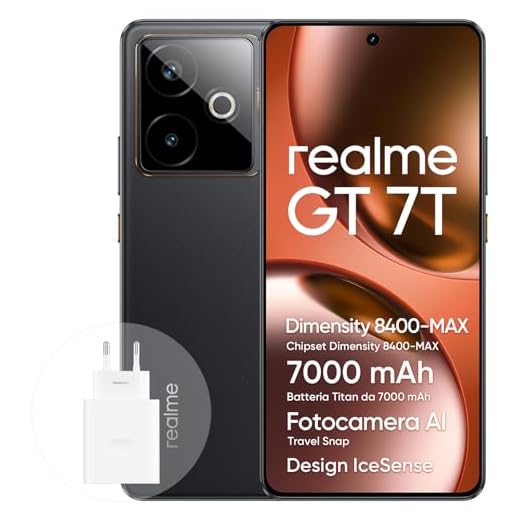 realme GT 7T Smartphone 5G 12+256 GB, chipset Dimensity 8400-MAX, batteria da 7000 mAh, display da 6,78" 1.5K 120Hz, fotocamera AI Travel Snap, IP69, IceSense Nero