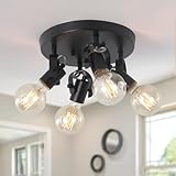 4-Light Kitchen Ceiling Spotlight，Multi-Directional Track Lighting Fixtures Ceiling with Open No Shade Design, Black Ceiling Light for Kitchen Island, Sink,Dining Room, (E26, Bulb Not Included)
