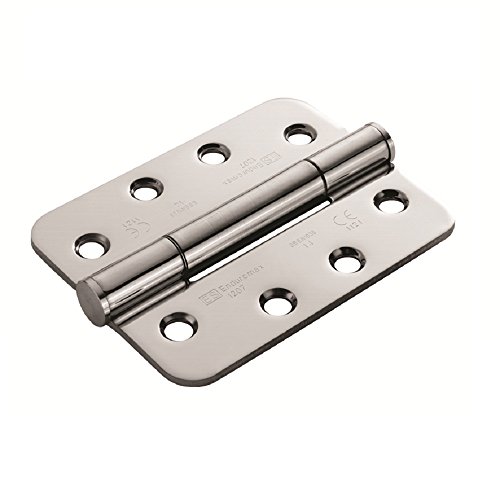 100 X 75 X 3MM CONCEALED BEARING TRIPLE KNUCKLE HINGE GRADE 14 CW SCREWS (PAIR) - RADIUS, Satin Stainless Steel, 100mm x 75mm x 3mm