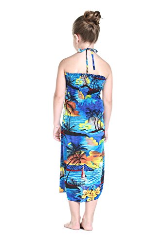 Girl Hawaiian Halter Dress in Blue Sunset2