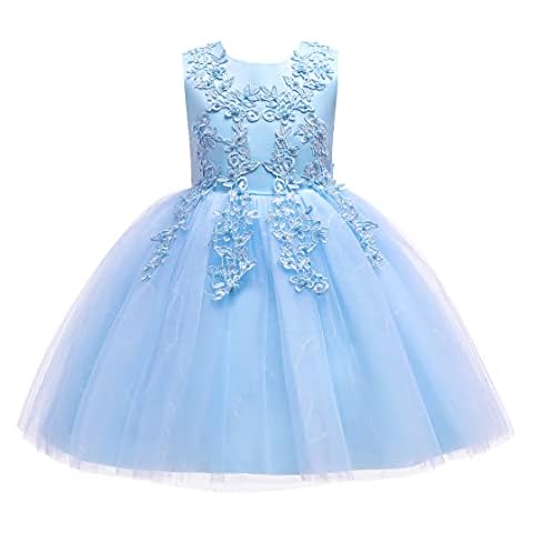 Weileenice Light Blue Flower Girl Dress Sequin Tulle Junior Lace Bridesmaid Birthday Wedding Party Vintage Ball Gown 11-12 Embroidery Beads Kids Formal Ceremony Prom Princess Puffy Dresses Holiday Cover