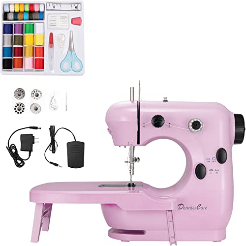 Denniescare Mini Sewing Machine Handheld Sewing Machine For Beginners Sowing Machine With Extension Table Light Sewing Kit Sewing Products Pink #TOP4