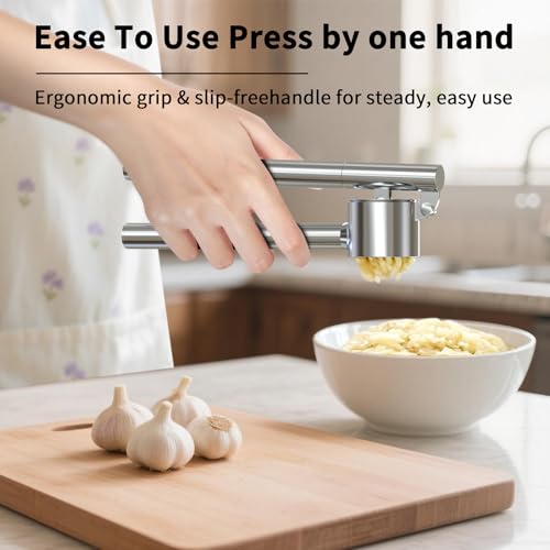 5-in-1 Stainless Steel Garlic Press Set with Jumbo Chamber & Mincer - Heavy Duty Rustproof Garlic Crusher with Ergonomic Handle, Dishwasher Safe, Easy Squeeze Design for Ginger, Nuts, Herbs by BMCASEQP - Image 5