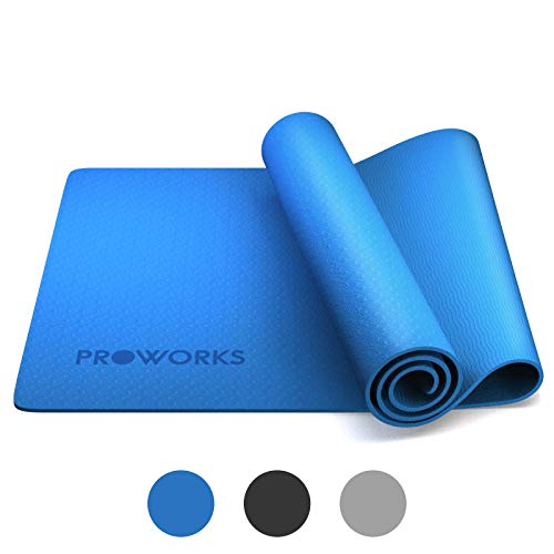 Proworks Tapis de yoga antidérapant en TPE 6 mm avec sangle de transport pour yoga, exercices à domicile, gymnastique et pilates Bleu 183 x 58 x 0,6 cm