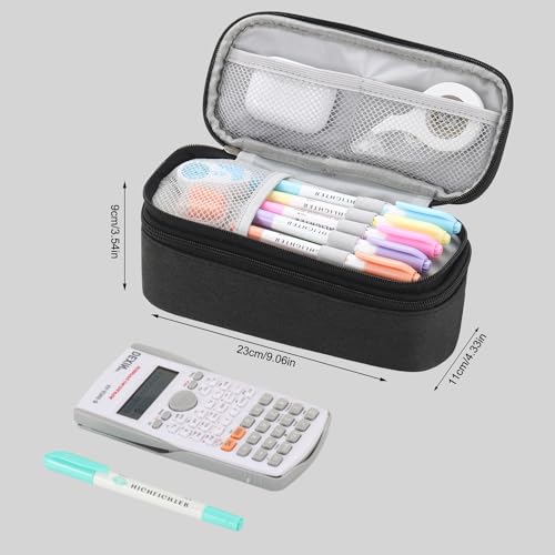 Image of Large Pencil Bag for Boys Teens Kids School Zipper Pencil Pouch Black | Organizer Aesthetic Pencil Case Big Stationery Pencil Box for School Office, Wear-resistant Fabric, Large Capacity Design