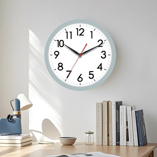 Image of AKCISOT Wall Clock, Modern Small Wall Clocks Battery Operated 12 Inch, Silent Non-Ticking Analog Classic for Office, Home, Bathroom, Kitchen, Bedroom, School(Blue Gray)
