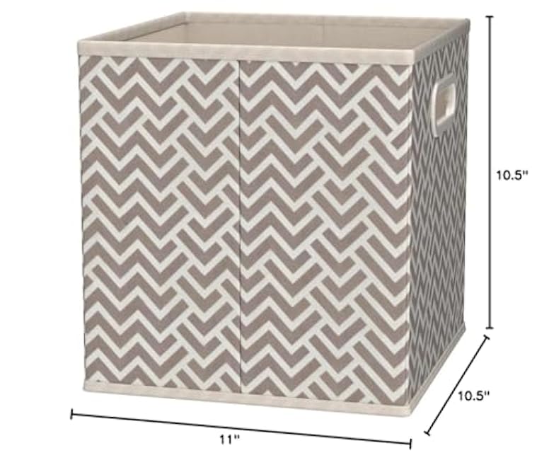 Basics Collapsible Cube Storage Organizer Bins, 6-Pack, 10.5 x 10.5 x 11 inches, Chevron Taupe