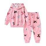 Cakaner Girls' Clothing Set Butterfly Print Pullover Sweatshirt and Sweatpants Kids Sweatsuit Jogger Set (6-7T)