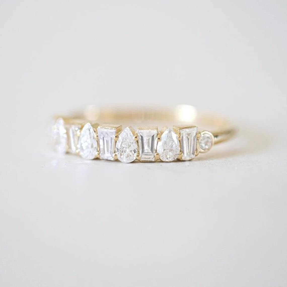 Ssjewel 2 Ct Multi Cut Half Eternity Diamond Comfort Fit Wedding Engagement Band 14K Yellow Gold Finish 925 Sterling Silver Handmade Charming Gift For Her