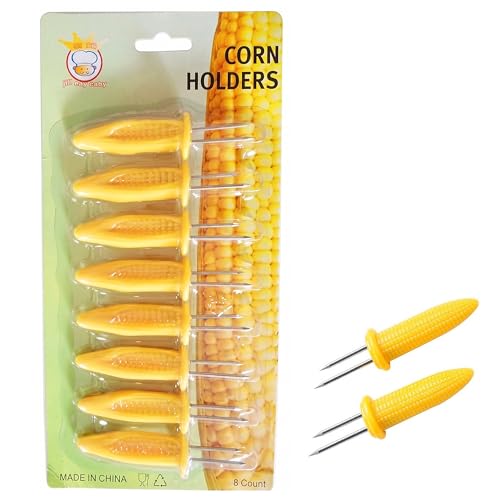 Lizzy Corn on the Cob Holders Set of 8 Stainless Steel BBQ Corn Forks Skewers Prongs Sweetcorn Holders Heat Resistant Grip for BBQ Grill Kitchen Party Cooking Accessories UK