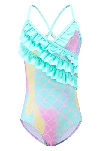 Big Girls One Piece Swimsuits Mermaid Bathing Suit Hawaiian Ruffle Swimwear For Kids Rainbow Size 14/12-14 #TOP17