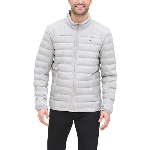 Tommy Hilfiger Men's Lightweight Water Resistant Packable Down Puffer Jacket (Standard and Big & Tall), Heather Stone, Small
