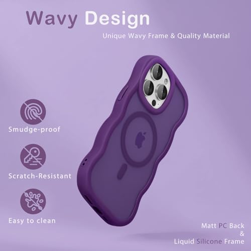 Amzfield Magnetic for iPhone 13 Pro Max Case, Compatible with Magsafe Wavy Frame Cute Translucent Matte Hard Back Silicone Bumper Shockproof Phone Case for iPhone 13 Pro Max Women Girls, Dark Purple by Amzfield - Used condition - Image 4