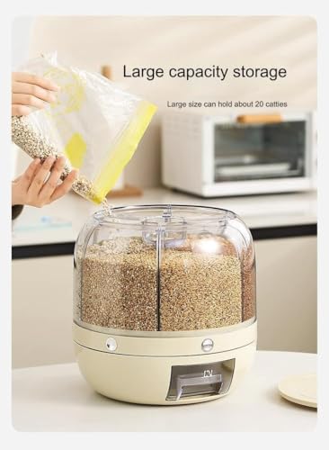 Image of Rotating Rice and Grain Dispenser with Lid for Kitchen - Modular Storage Container for Dry Food, Dal, Cereal, Flour - Plastic Pantry Organizer Jar Dabba for Home, Pulses Box for Kitchen Use (Cream)