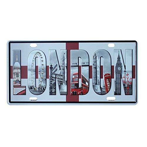 Cartel de advertencia de metal para decoración de pared, placa de matrícula vintage de Londres, 8 x 12 pulgadas