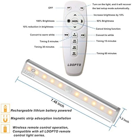 LDOPTO Under Cabinet Kitchen Lights with Remote Dimmable LED Cupboard Battery Powered LED Lights with Remote Bedroom Battery Operated Lights with Timer for Kitchen Hallway, Multiple Colors 4 Pack