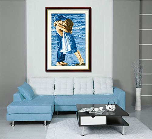 Kit Mezzo Punto Ricamo Arte Fatta a Mano Fai da Te Ricamo Punto Croce Ricamo Stampato Kiss Bacio Abbraccio Sea Childhood Cross-Stitching Set Decorazione della casa Punto Croce Kit