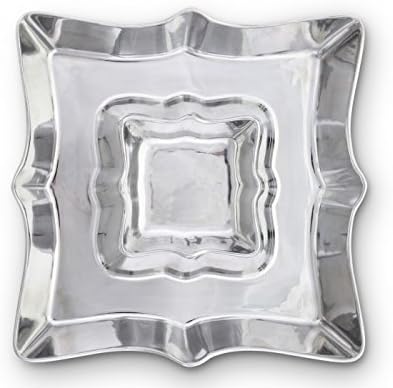 Arthur Court Designs Metal Chip and Dip Platter in Scallop Pattern Sand Casted in Aluminum with Artisan Quality Hand Polished Designer Tanish-Free 12 inch diameter