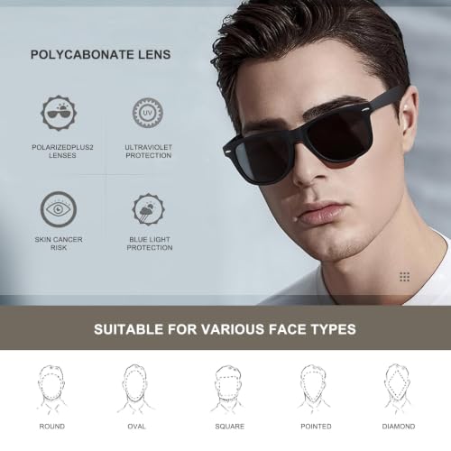 Image of DEMIKOS Sunglasses Men Polarized Sunglasses for Mens Womens Retro Mirror Lens for Driving Fishing UV Protection