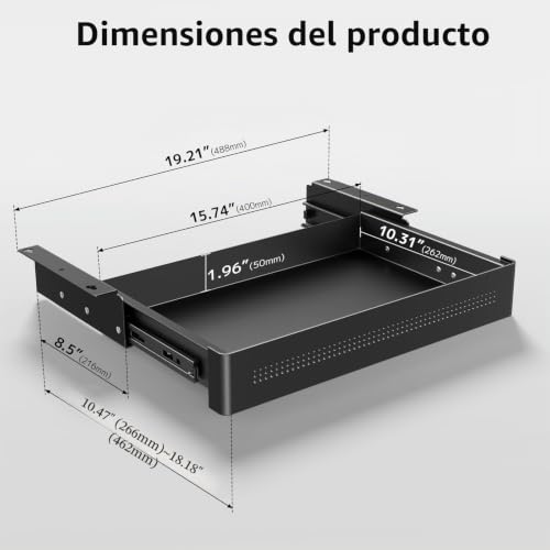 Miniatura 3 de Cajón De Almacenamiento Bajo Escritorio 40 Cm De Ancho Organizador Deslizante Suave Para Escritorio Regulable Y Oficina En Casa, Carga Máx. 8 Kg, Deslizamiento Silencioso, Negro