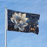 Descripción del material: hecha de 100 % poliéster, esta bandera de loto azul dorado de 3 x 5 pulgadas ofrece una textura ligera y suave ideal para banderas de dormitorio y habitación