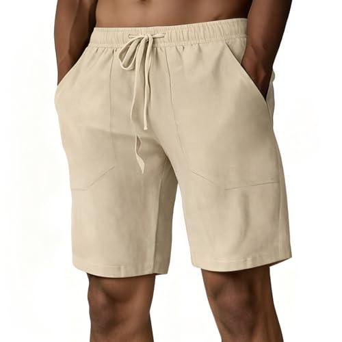 Puimentiua Linen Shorts for Men, Lightweight Elastic Waist Summer Beach Mens Casual Linen Shorts...