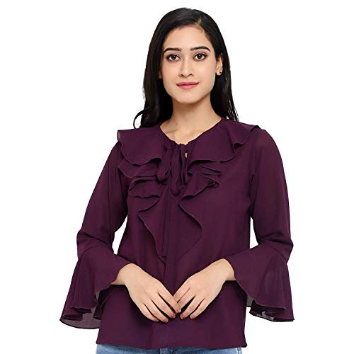 Indietoga Women's Georgette Ruffled Bell Sleeves Tops (X-Small to...