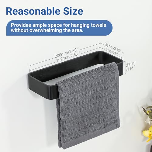 SAYAYO wieszak na ręczniki, bez wiercenia, czarny uchwyt na ręcznik, samoprzylepny, wieszak na reczniki lazienka, aluminiowy, do łazienki i kuchni, 20 cm, EGYS24030-200-3M-B
