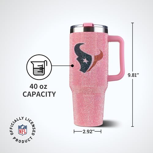 Image of The Memory Company Officially Licensed 40oz Pink Bling Game Day Tumbler, Houston Texans