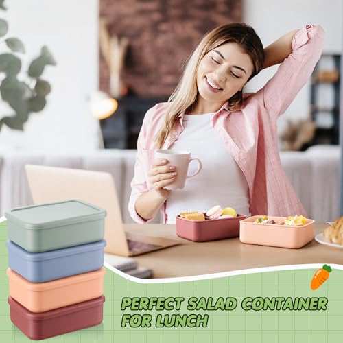 Image of Layhit 4 Pcs Silicone Bento Box for Adults, 27 oz Bento Lunch Container Reusable Food Container for Women Men, Leak Proof Microwave Dishwasher Freezer Safe (2 Compartments,Dark Colors)