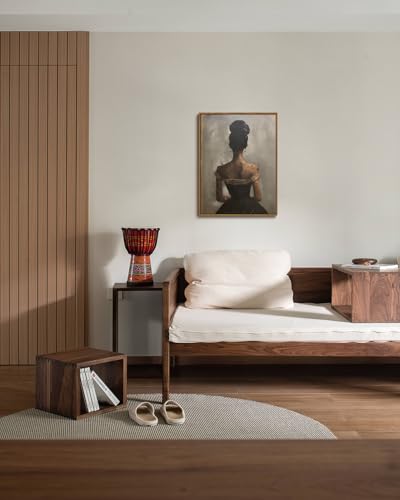 Image of KISSFOX Vintage Framed Wall Art Decor Victorian African American Pictures Paintings Wall Decor Moody Black Girl Canvas Art Prints Modern Farmhouse Black Woman Artwork For Kitchen Living Room Bedroom