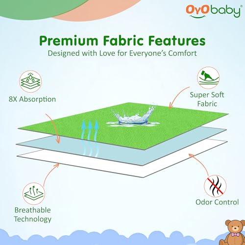 Image of OYO BABY Baby Dry Sheet Combo Pack of 2 Medium Size | 100x70 cm Waterproof Mattress Protector | Quick Dry, Soft & Breathable Fabric | Suitable for Newborns & Babies up to 12 Months - Light Green
