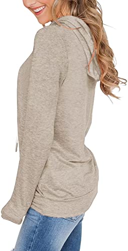 Feekeke Womens Long Sleeve Hoodie Sweatshirts Casual Trendy Tunic Tops Hoody With Kangaroo Pockets Khaki Xx-Large #TOP2