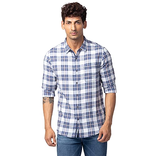 Image of Spykar Men's Slim Fit N /A Full Sleeve Checked Casual Shirts